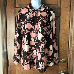 Denim&Co Brown, Mauve & Cream Blouse w/Patch Pocket Size 1X